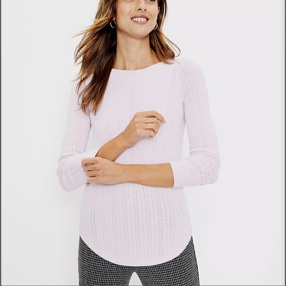 NEW LOFT Winsome Orchid Long Sleeve Pointelle Boatneck Tee Sweater Womens S 4